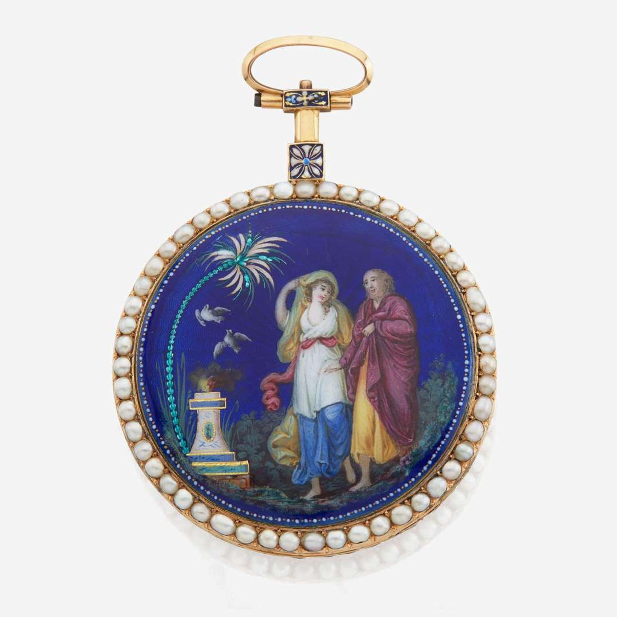 A gold openface enamel pocket watch, Leonard, Paris