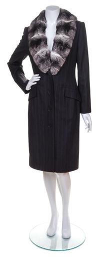 A Bill Blass Grey Wool Pinstripe Skirt Ensemble, Size 10.