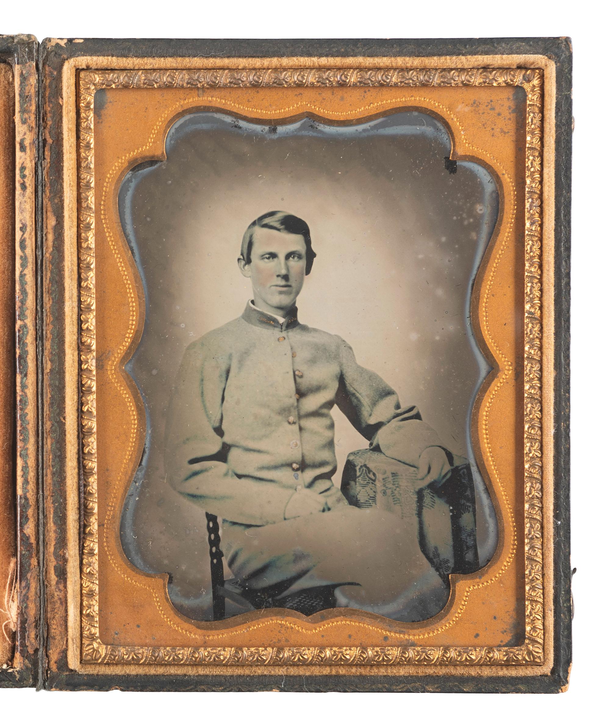 [CIVIL WAR]. Quarter plate ambrotype of an enlisted Confederate private.