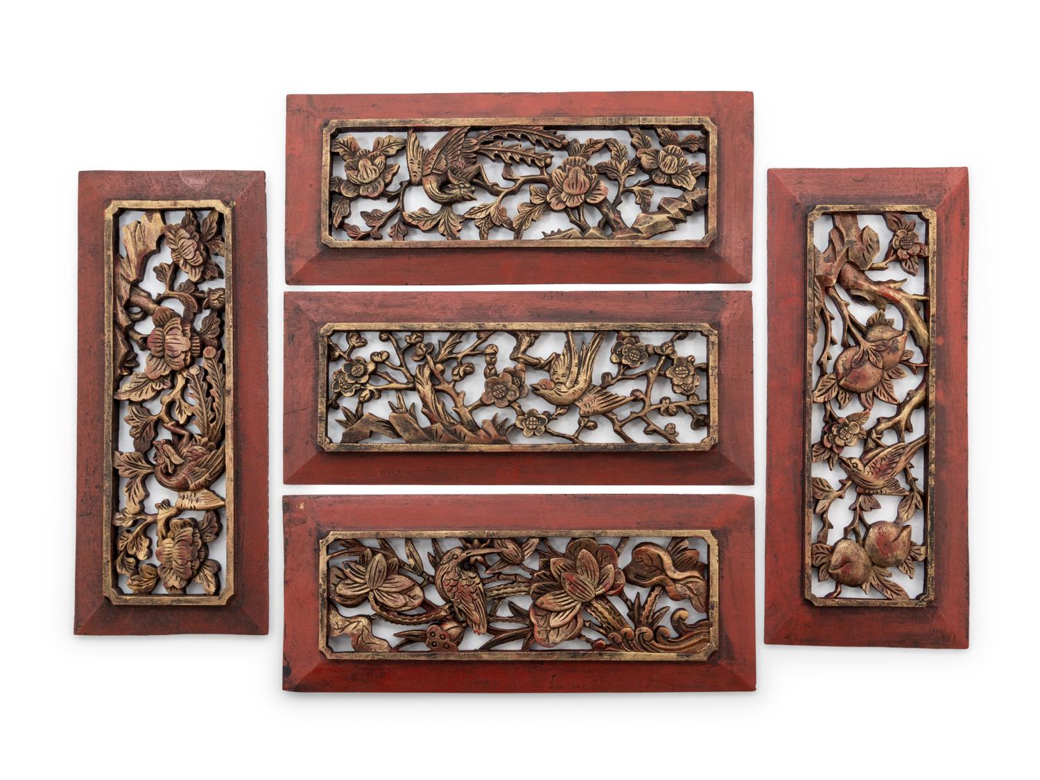 Nine Chinese Carved Wood Panels