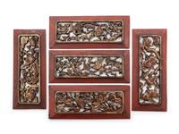Nine Chinese Carved Wood Panels