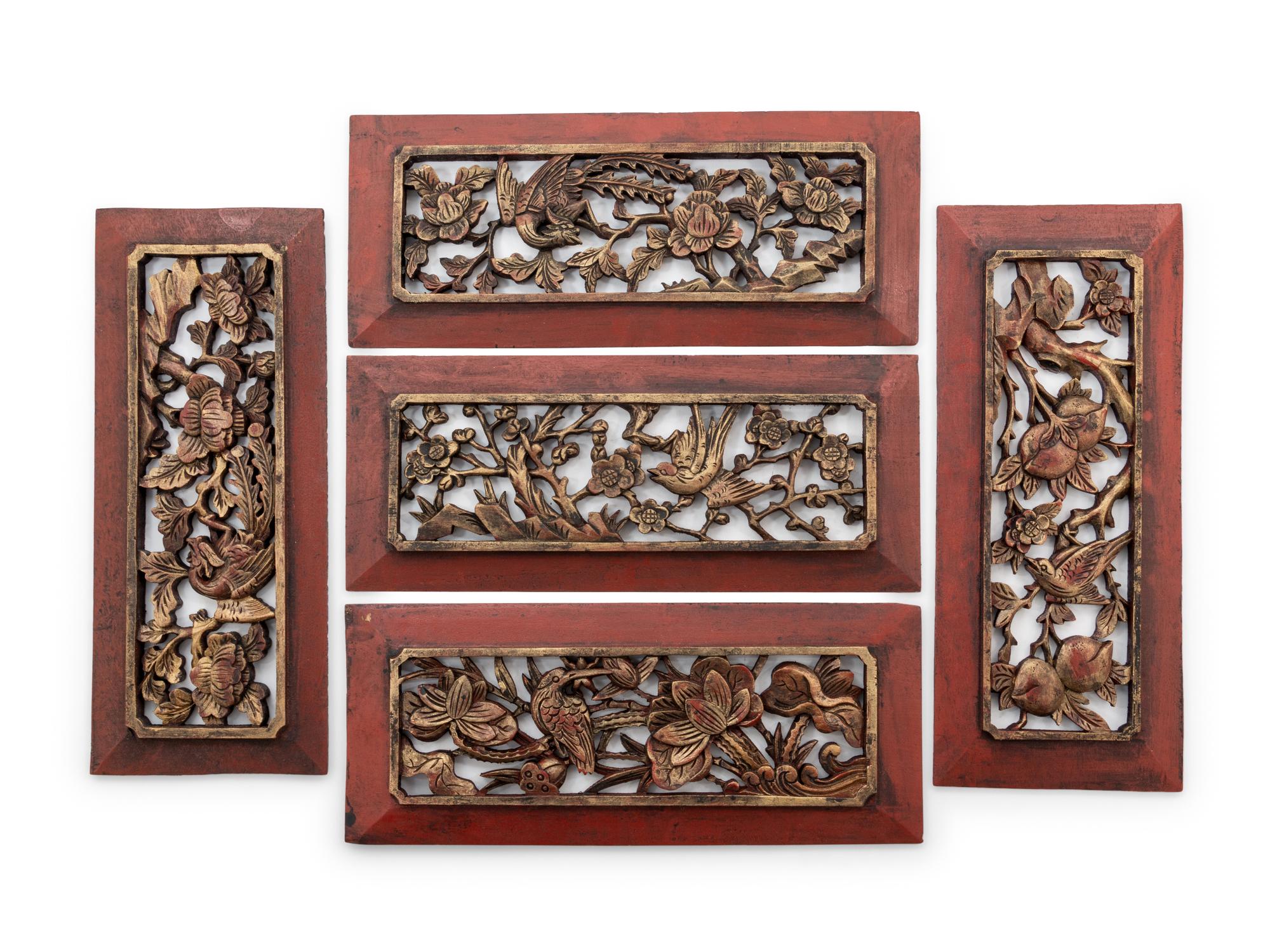 Nine Chinese Carved Wood Panels
