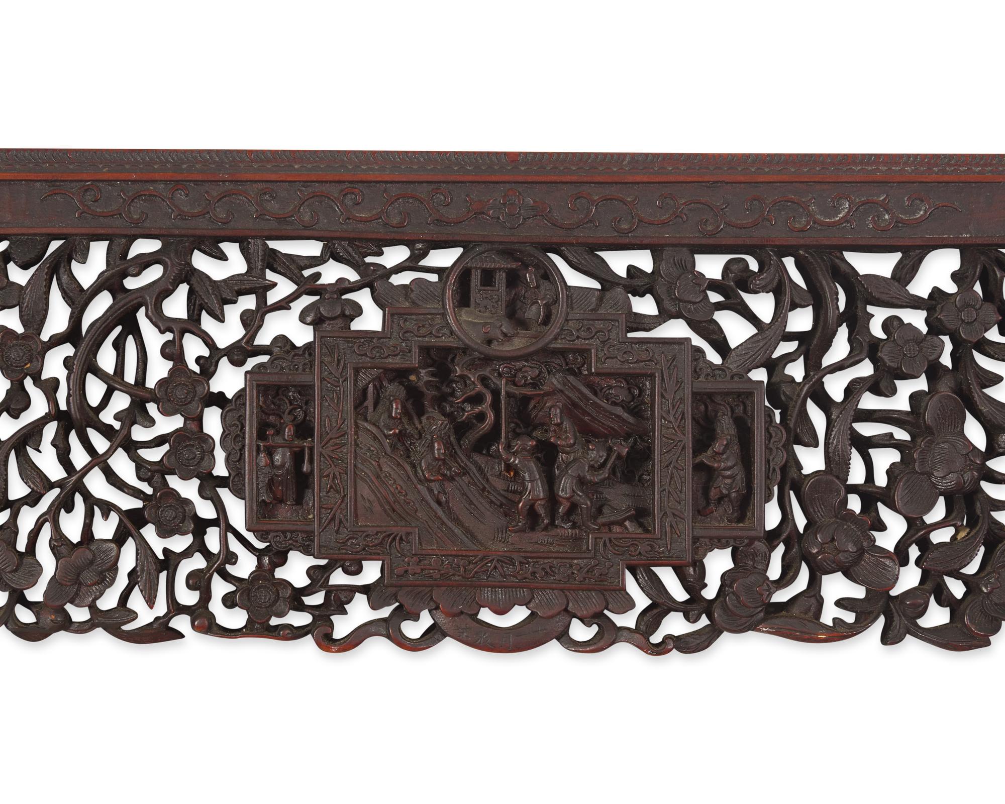 A large and impressive Chinese export carved and pierced stained wood frame, 19th century