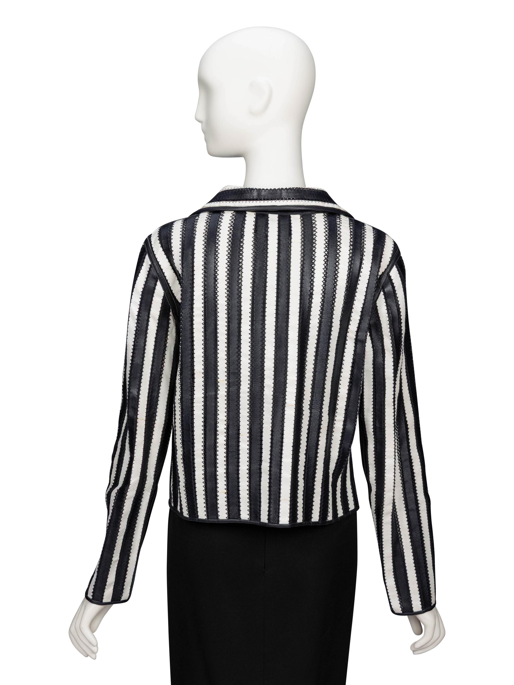Giorgio Armani, Strip-Pieced Black & White Leather Jacket