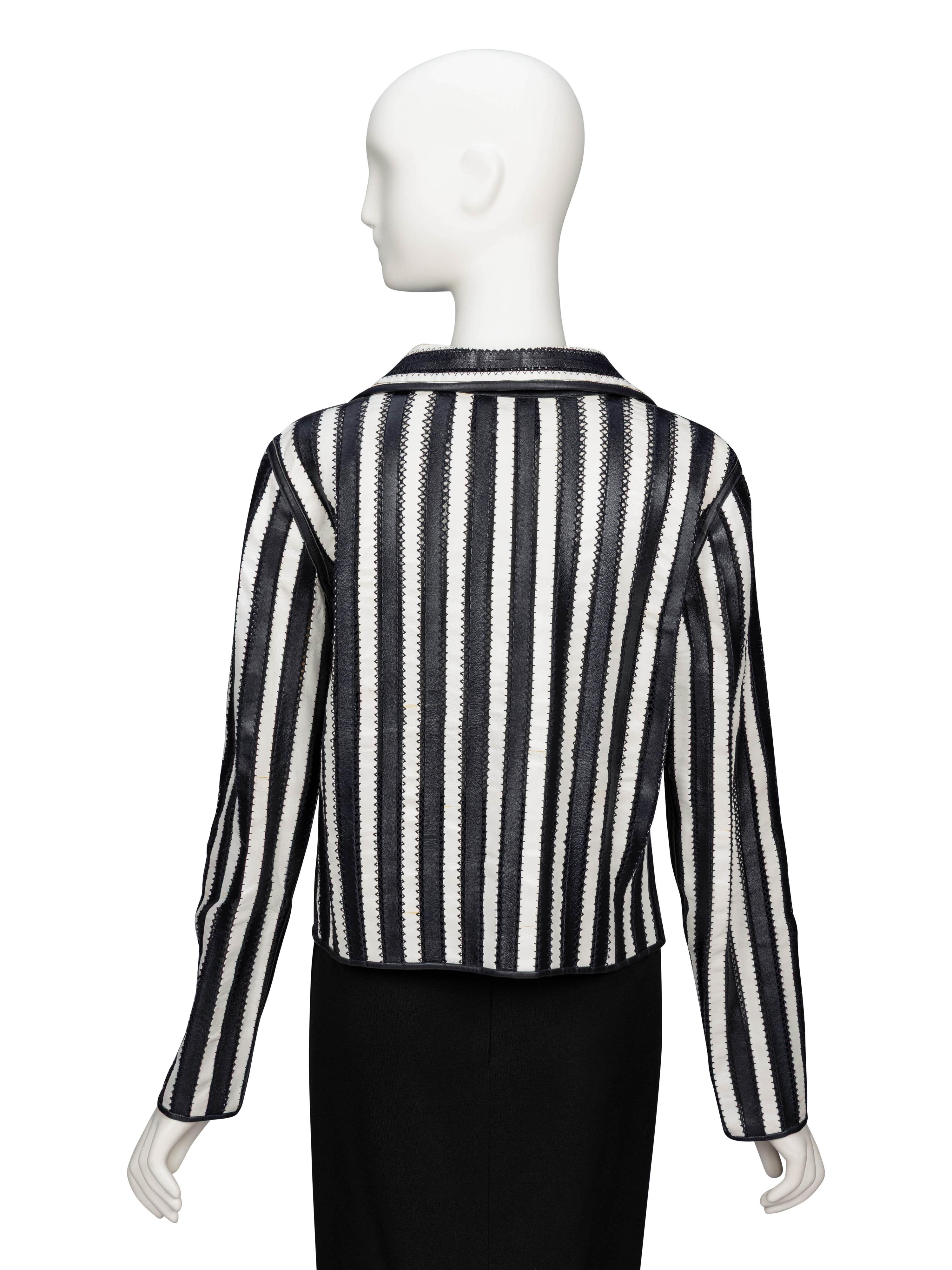 Giorgio Armani, Strip-Pieced Black & White Leather Jacket