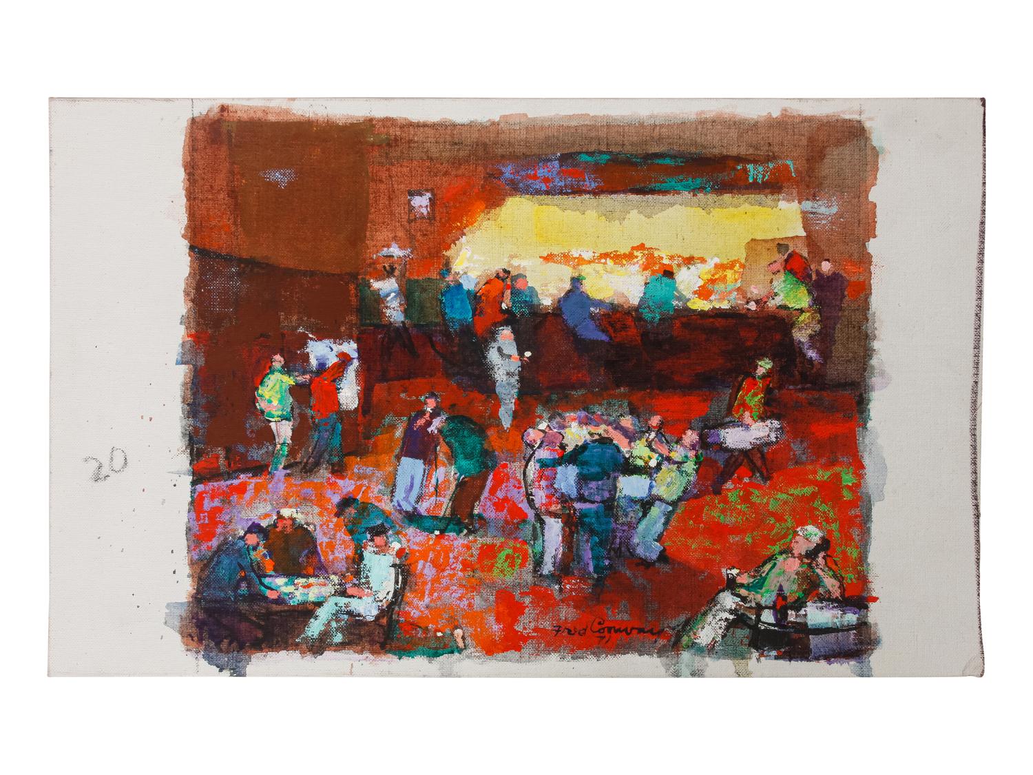 Four works: 19th Hole, 1971; Untitled (Golf Scene); Untitled (Golfers Under Tree); and Golfers ABC , 1964