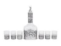 A Continental Silver Mounted Etched Glass Drink Service