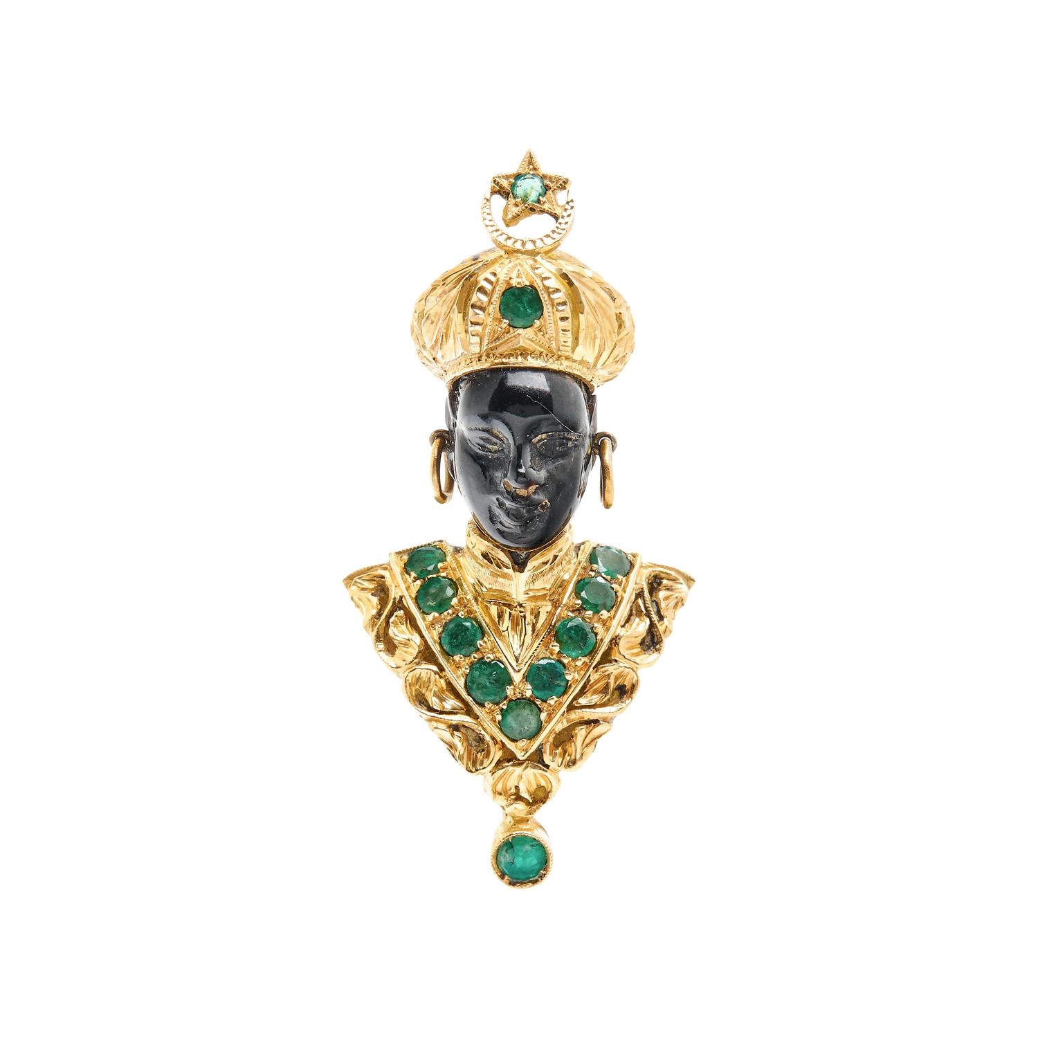 NARDI, YELLOW GOLD AND EMERALD BROOCH