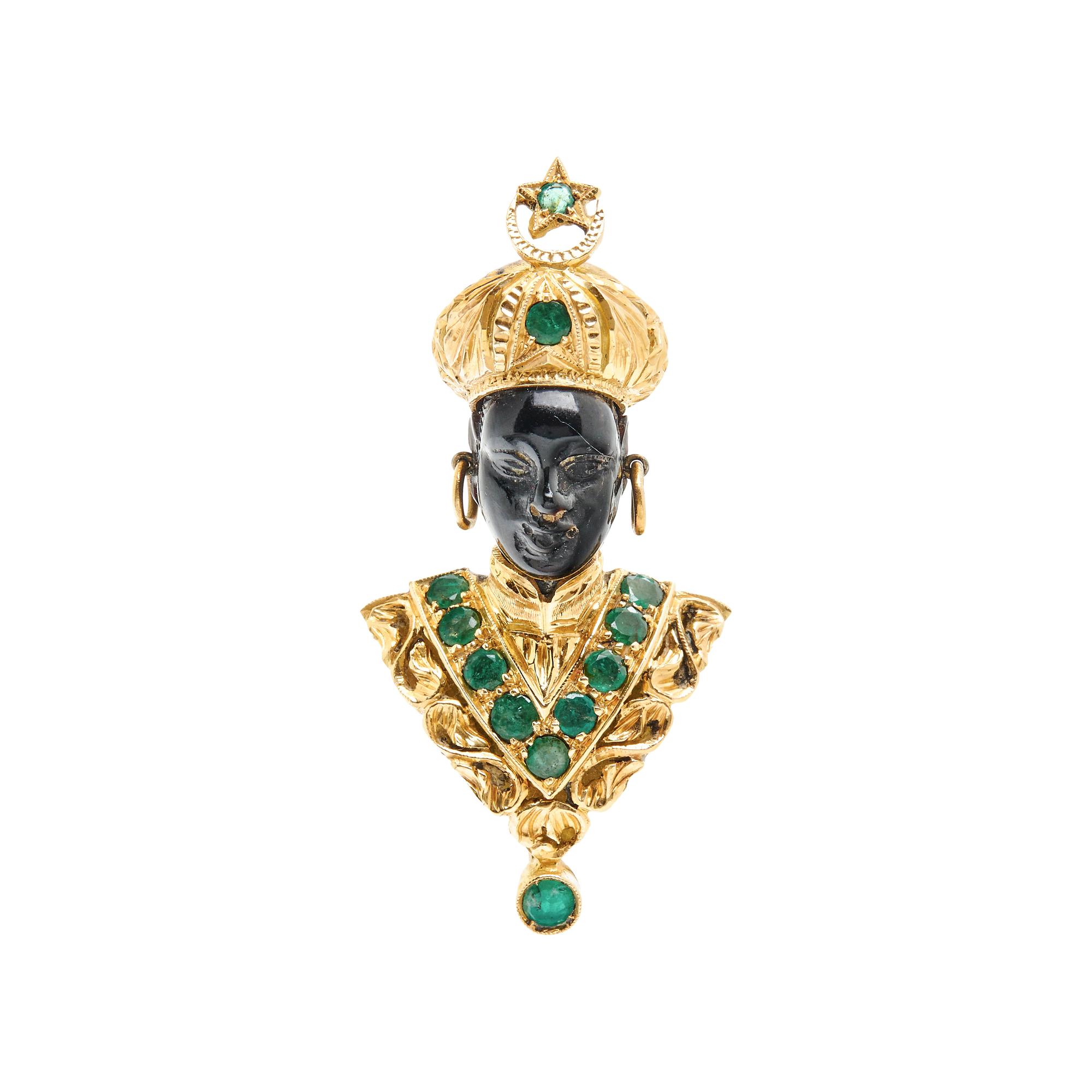 NARDI, YELLOW GOLD AND EMERALD BROOCH