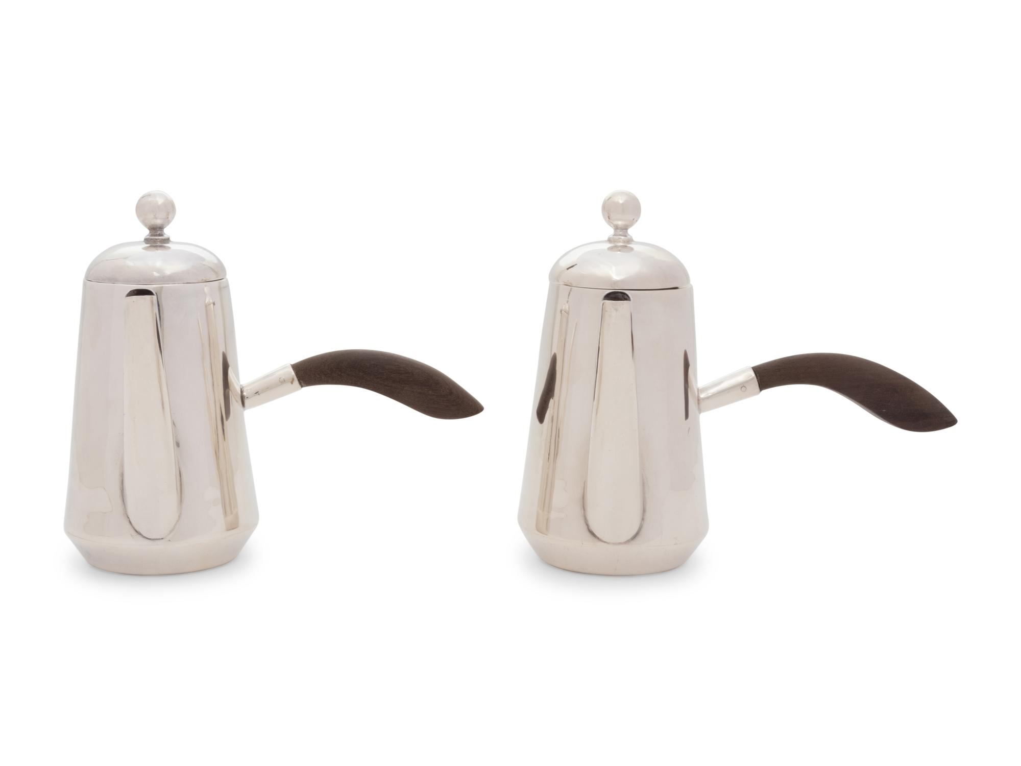 A Pair of Mexican Silver Chocolate Pots