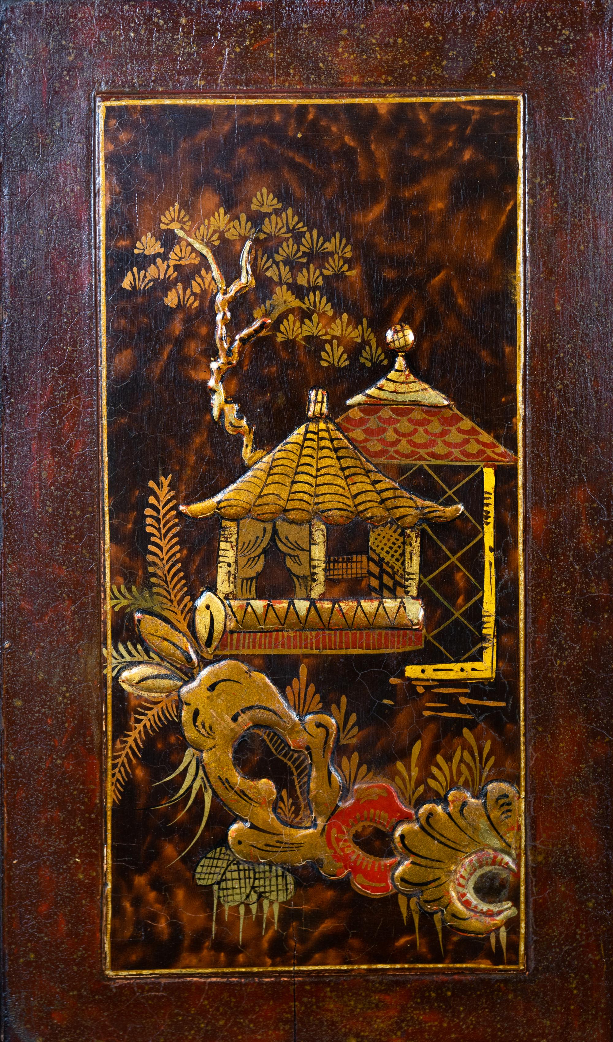 A George II Chinoiserie on Faux Tortoiseshell Decorated Corner Cabinet — 18TH/19TH CENTURY