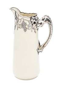 A Belleek Willets Silver Overlay Ewer Height 9 1/2 inches.