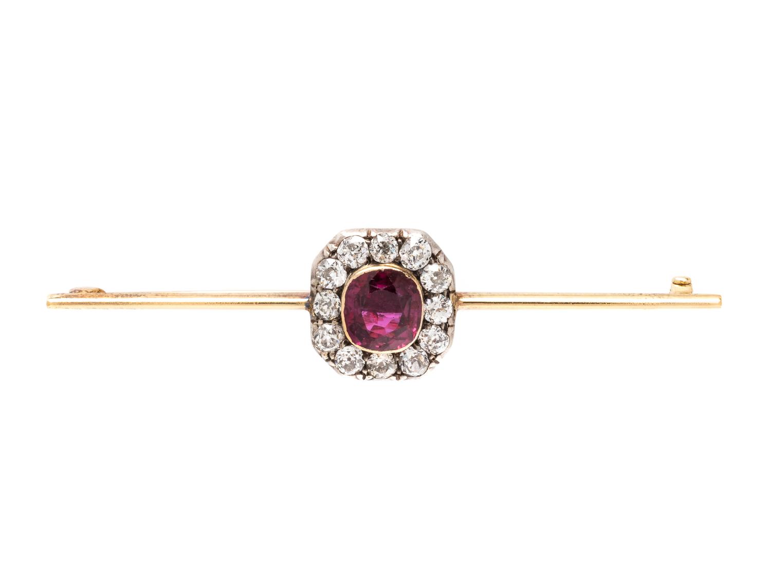 ANTIQUE, RUBY AND DIAMOND BAR BROOCH