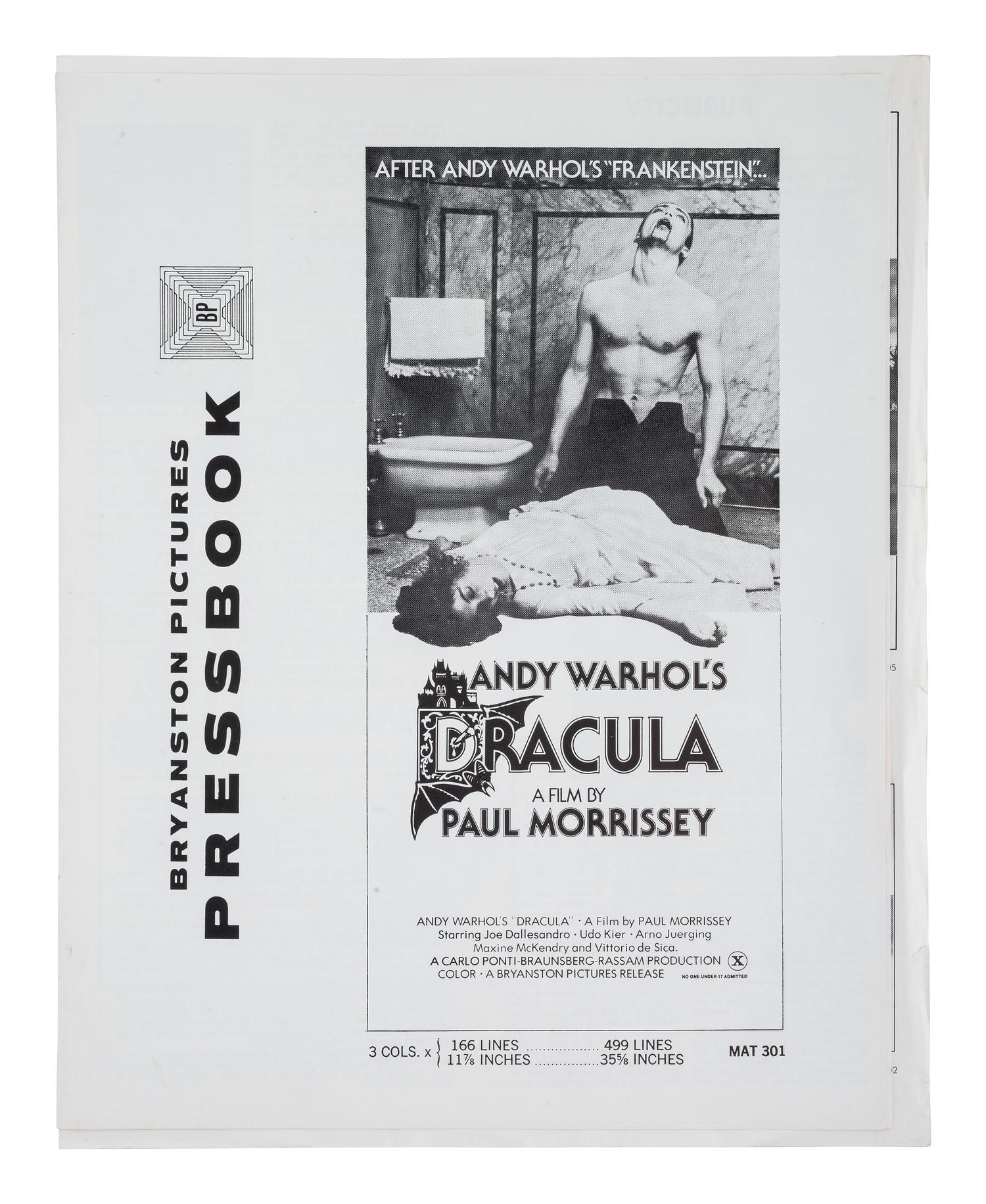 [WARHOL, Andy]. 2 original "Press Books" for Andy Warhol films Dracula and Frankenstein.