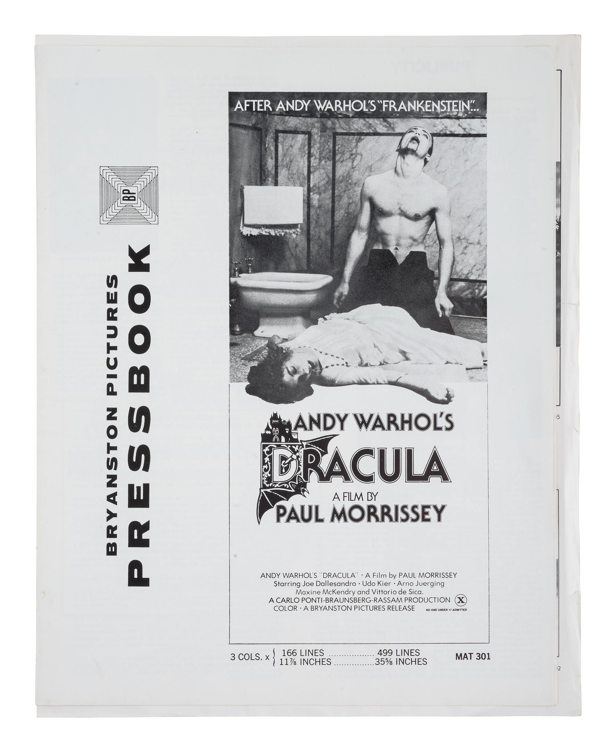 [WARHOL, Andy]. 2 original "Press Books" for Andy Warhol films Dracula and Frankenstein.