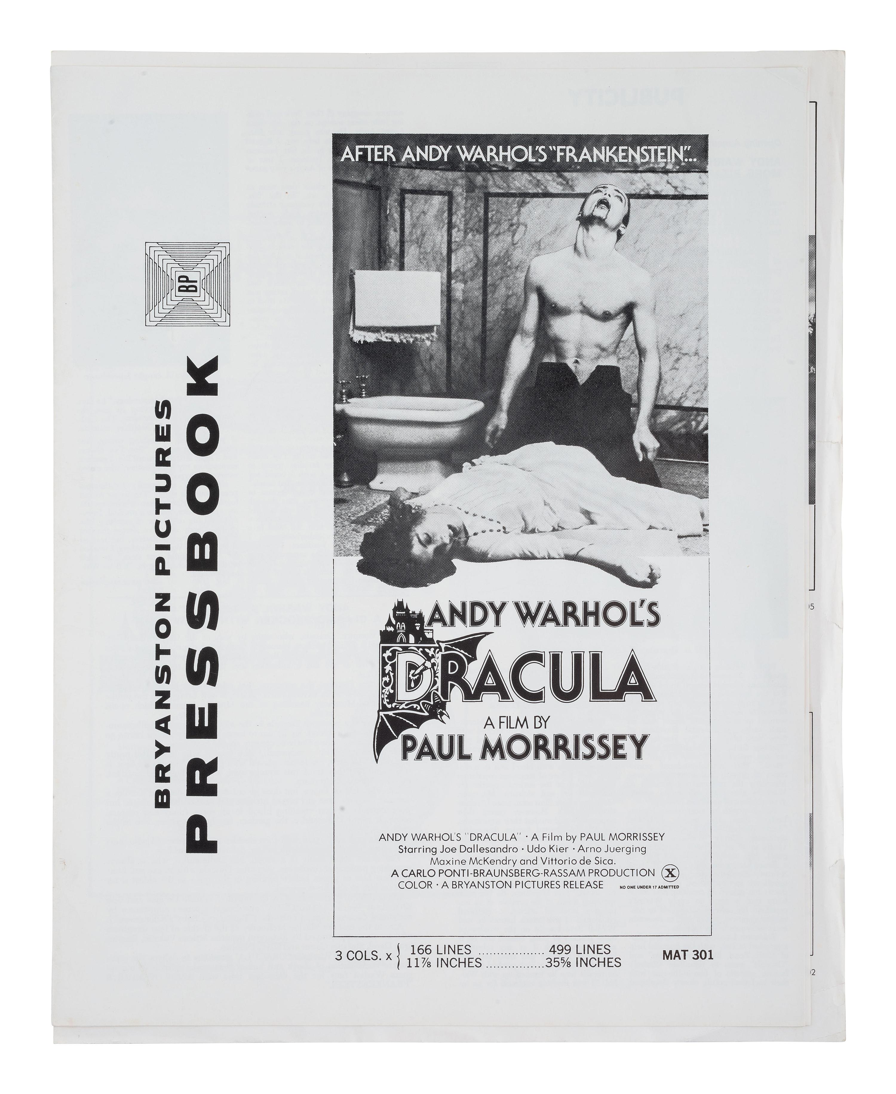 [WARHOL, Andy]. 2 original "Press Books" for Andy Warhol films Dracula and Frankenstein.