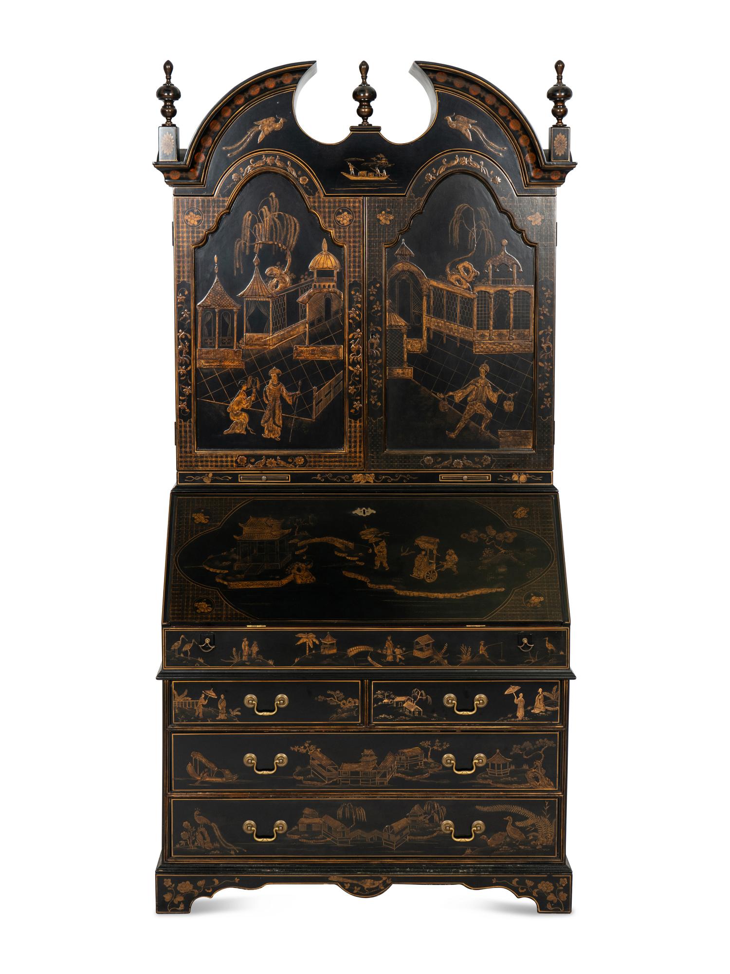 A George II Style Black and Gilt-Japanned Bureau Cabinet