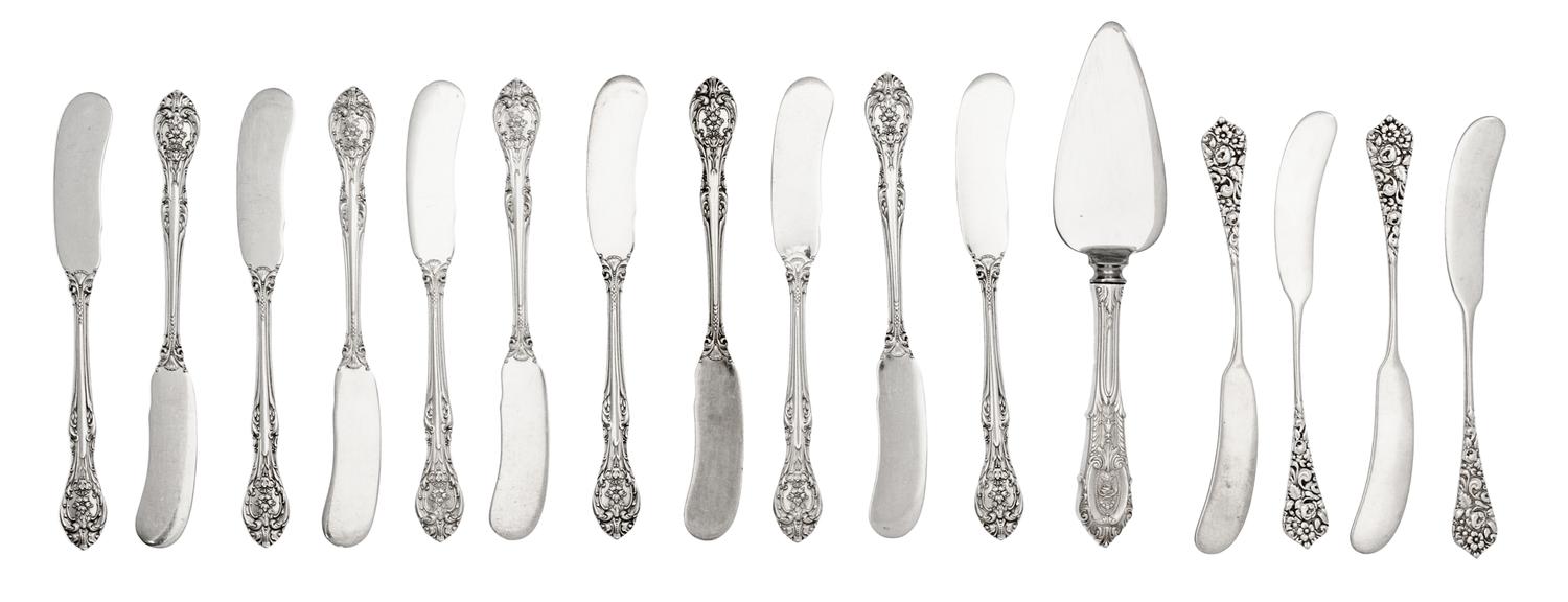 A Group of American Silver Butterspreaders, Gorham Mfg. Co., Providence, RI and others, comprising 11 Gorham examples, 4 additional Ame