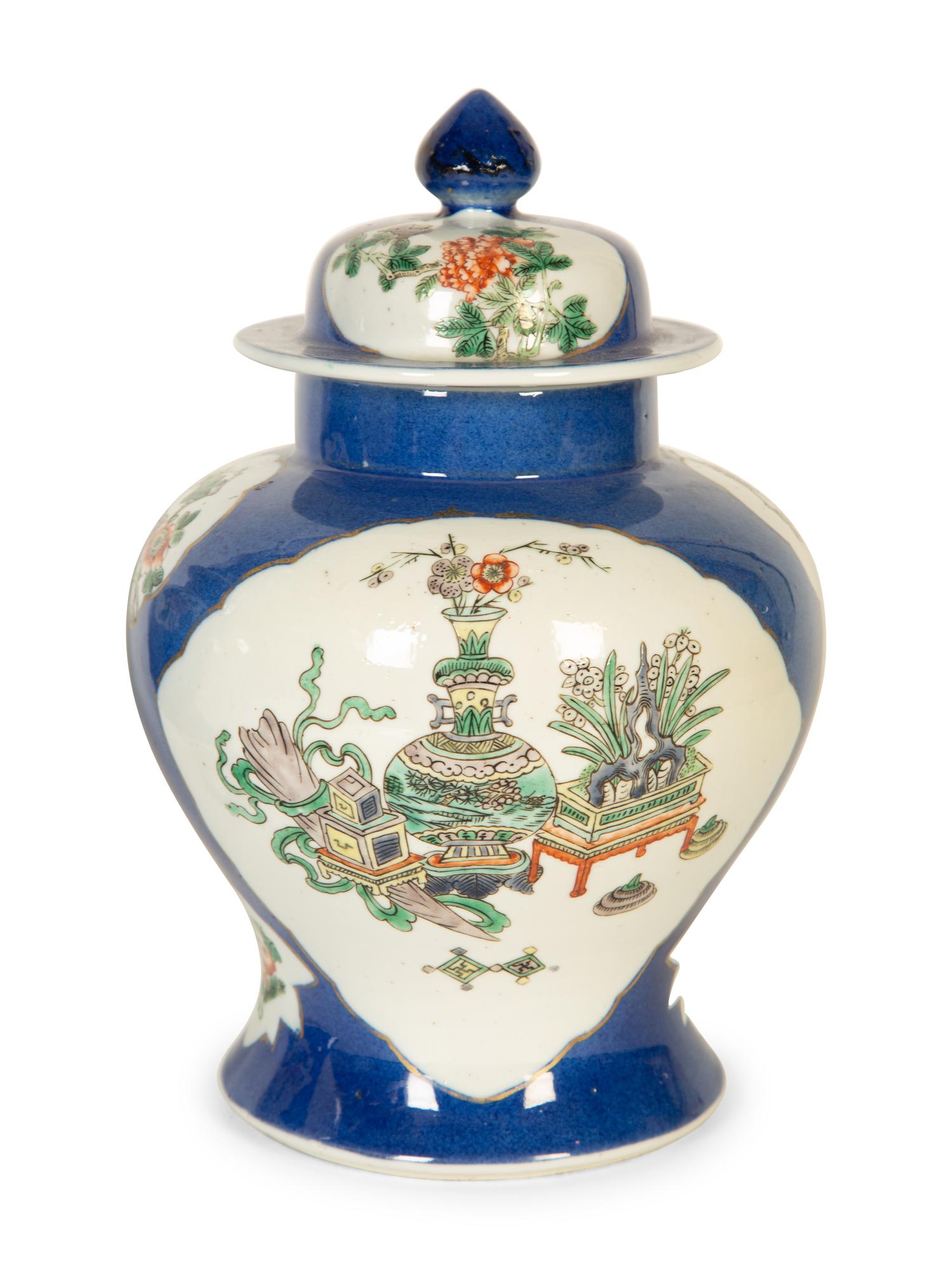 A Pair of Chinese Export Famille Verte Porcelain Covered Ginger Jars — 20th Century