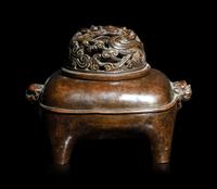A Chinese Bronze Incense Burner and Cover