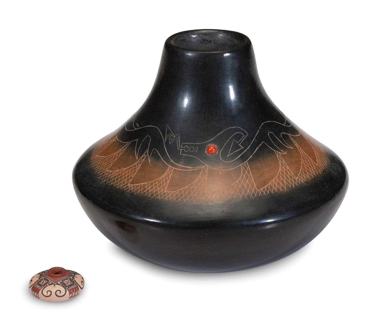 Collection of Miniature Pueblo Pottery and Navajo Textiles / Rugs