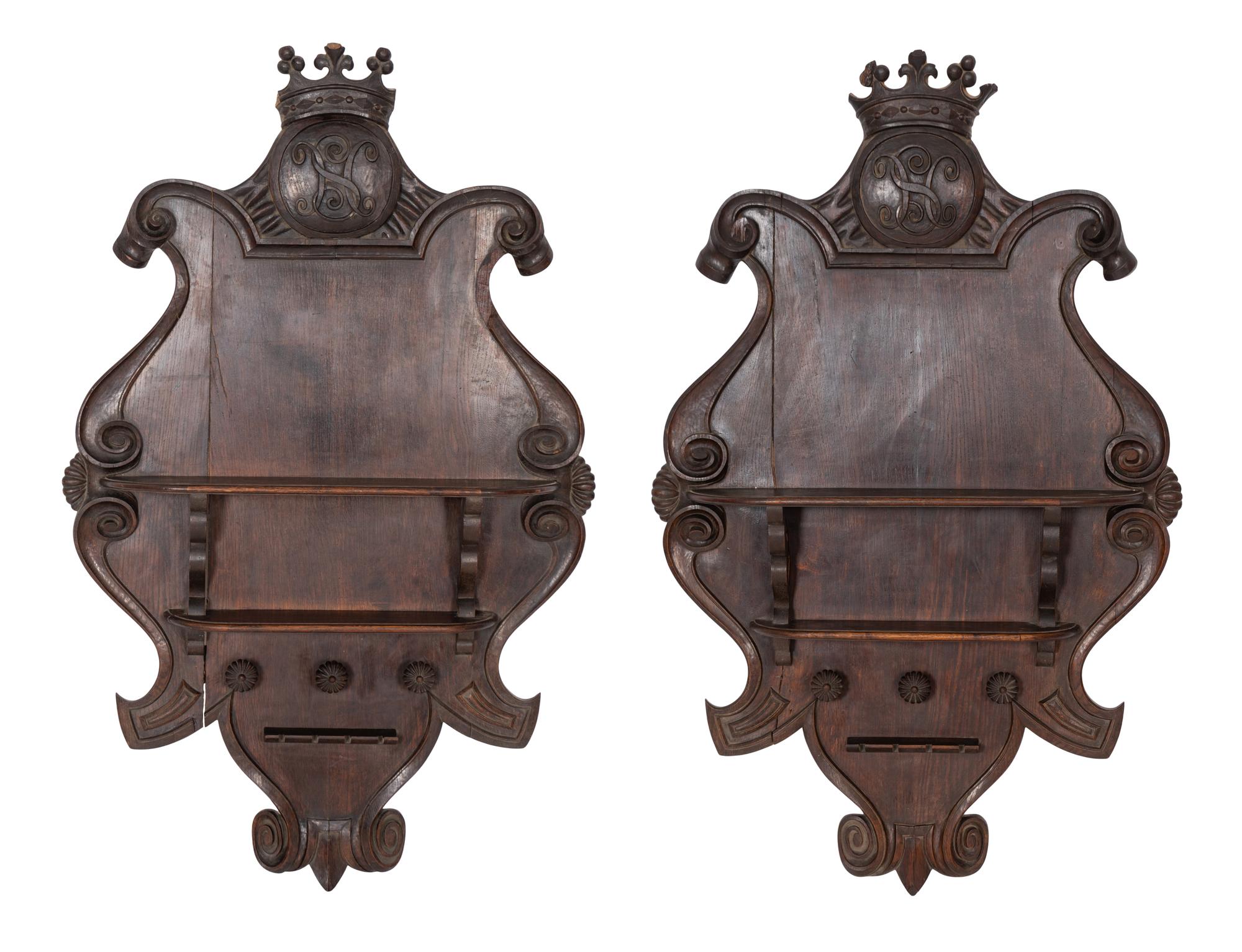 A Pair of Large Continental Cartouche-Form Hunting Lodge Pipe Racks