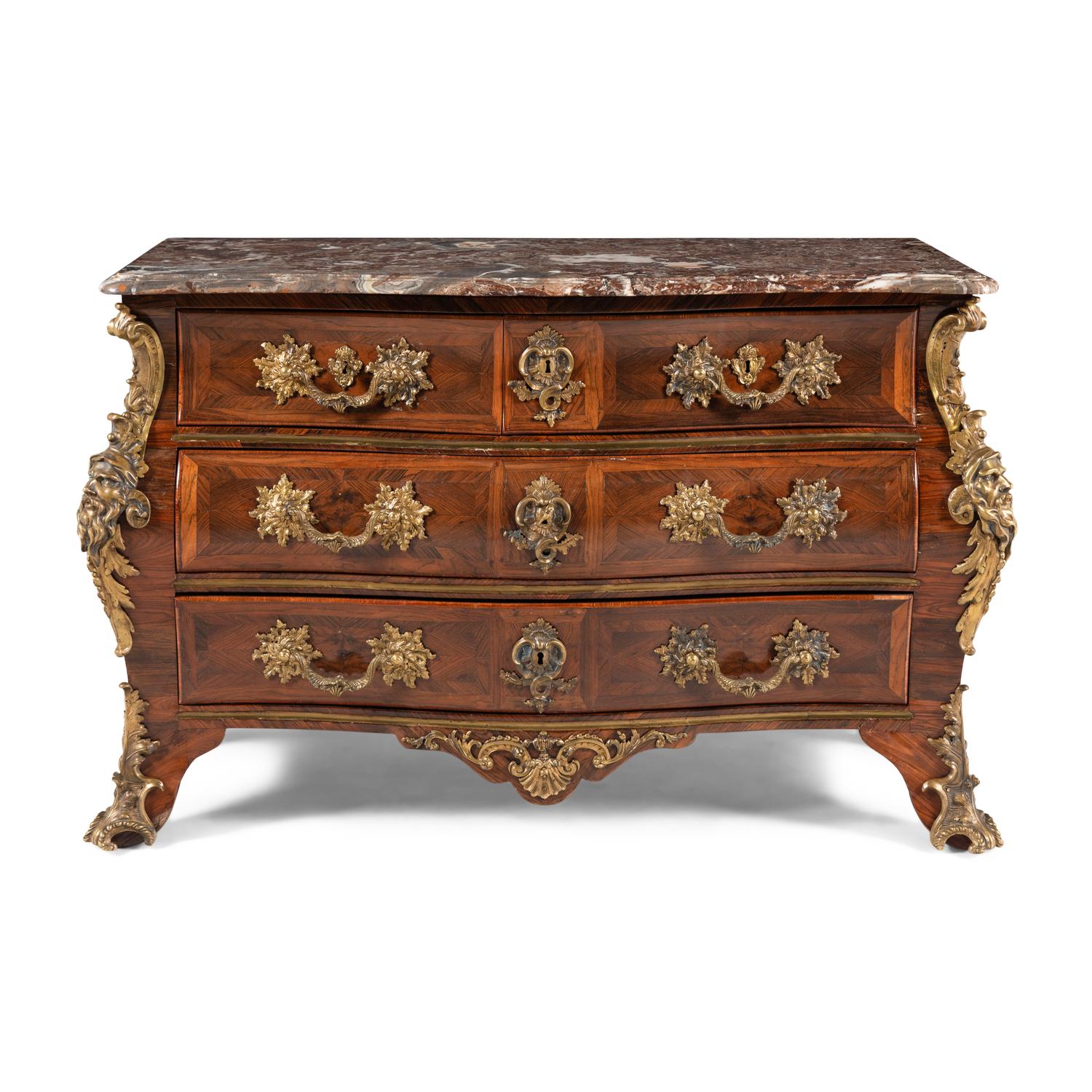 A Louis XV Gilt Bronze Mounted Marble-Top Kingwood Commode