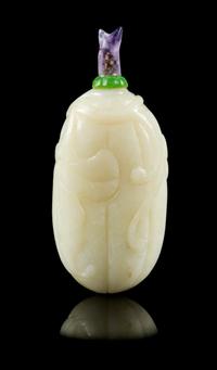 A Mottled White Jade Snuff Bottle Height 3 1/4 inches. — 19TH CENTURY