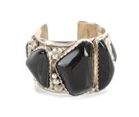Southwestern Style Silver and Onyx Cuff Bracelet Length 5 7/8 x opening 1 1/8 x width 1 7/8 inches