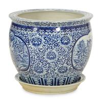 A Chinese Blue and White Porcelain Jardiniere with Undertray