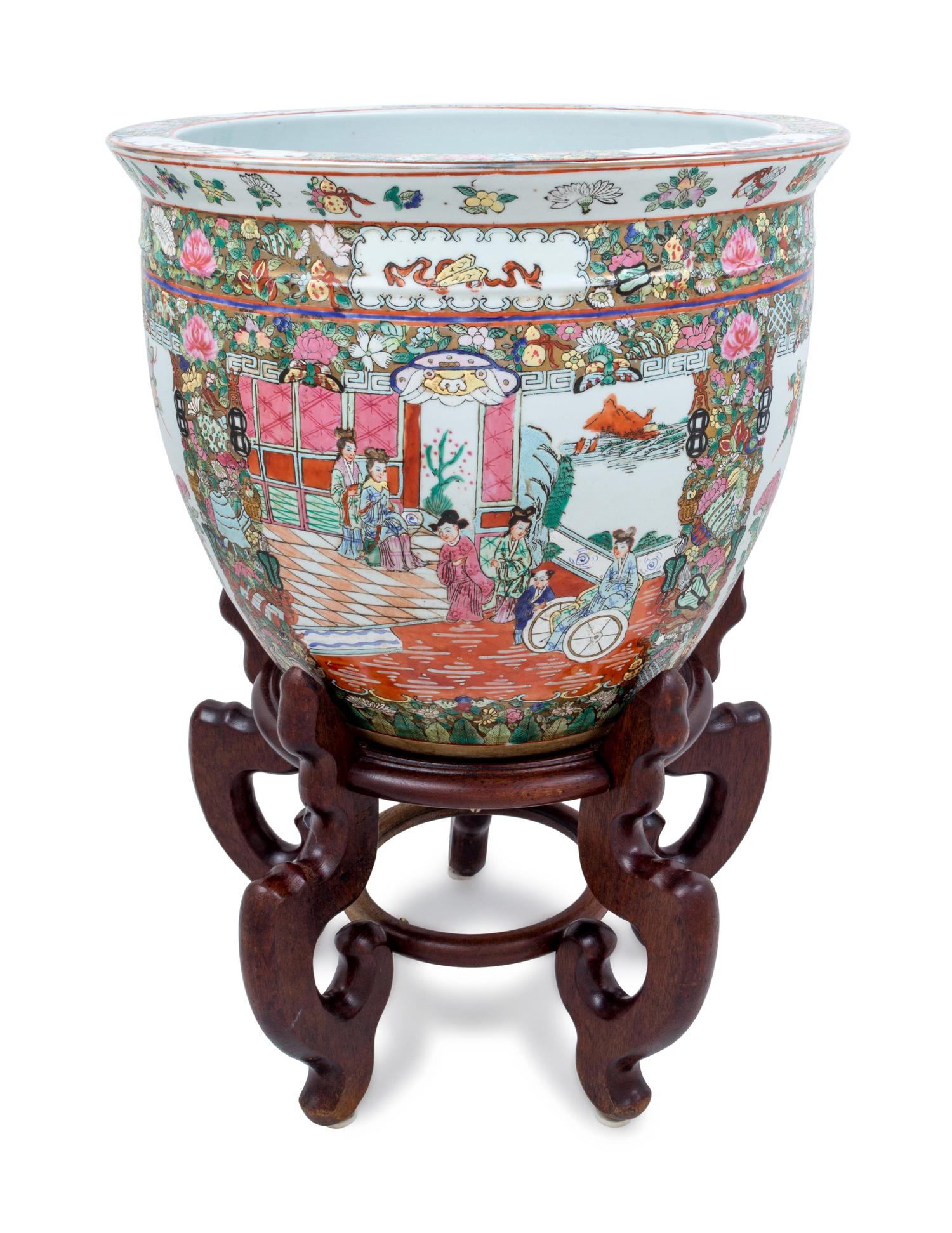 A Chinese Rose Medallion Porcelain Jardiniere and Stand — 20TH CENTURY