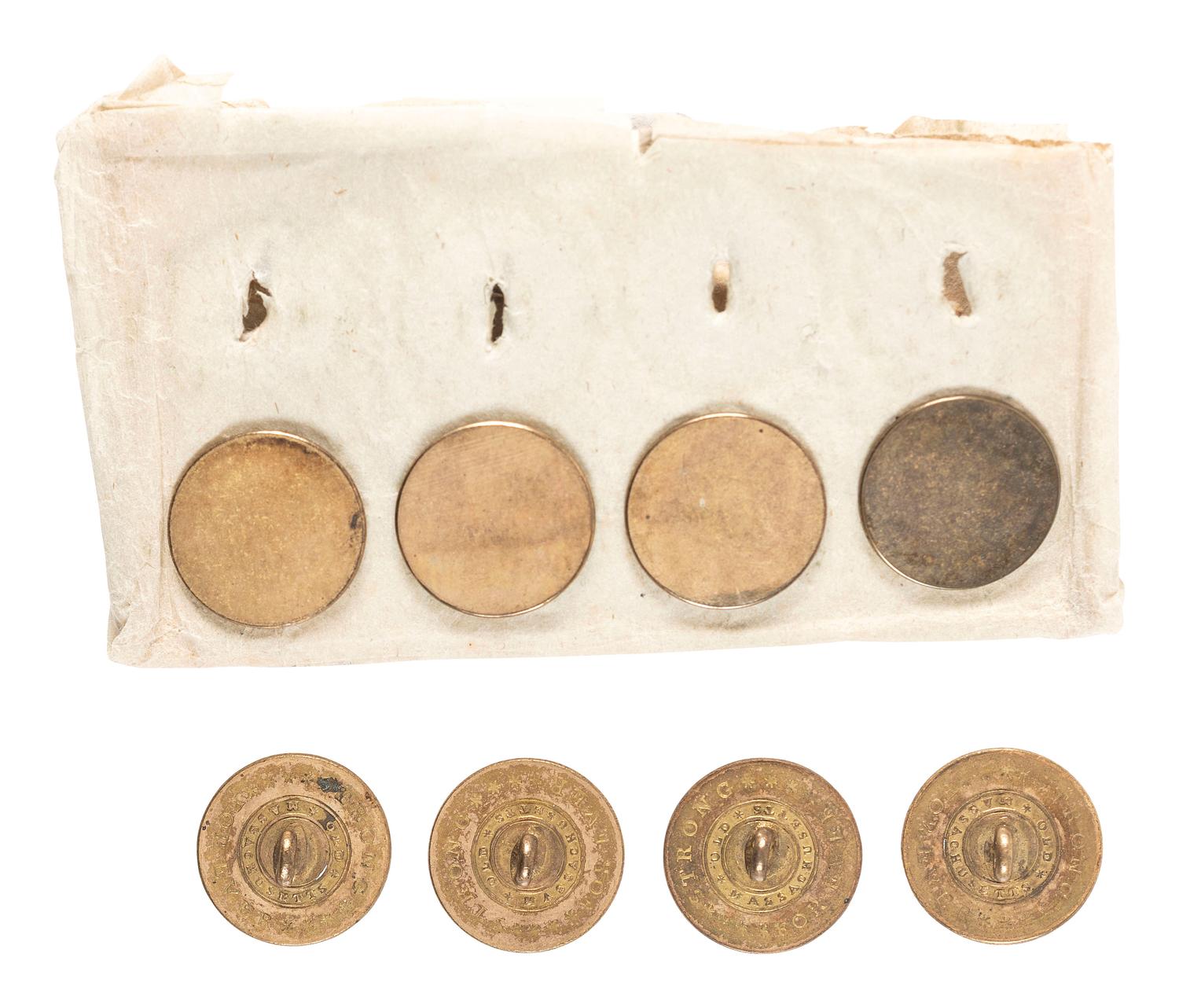 [WAR OF 1812]. Eight "Strong Forever, Old Massachusetts" campaign buttons for Founding Father and Massachusetts Governor Caleb Strong.