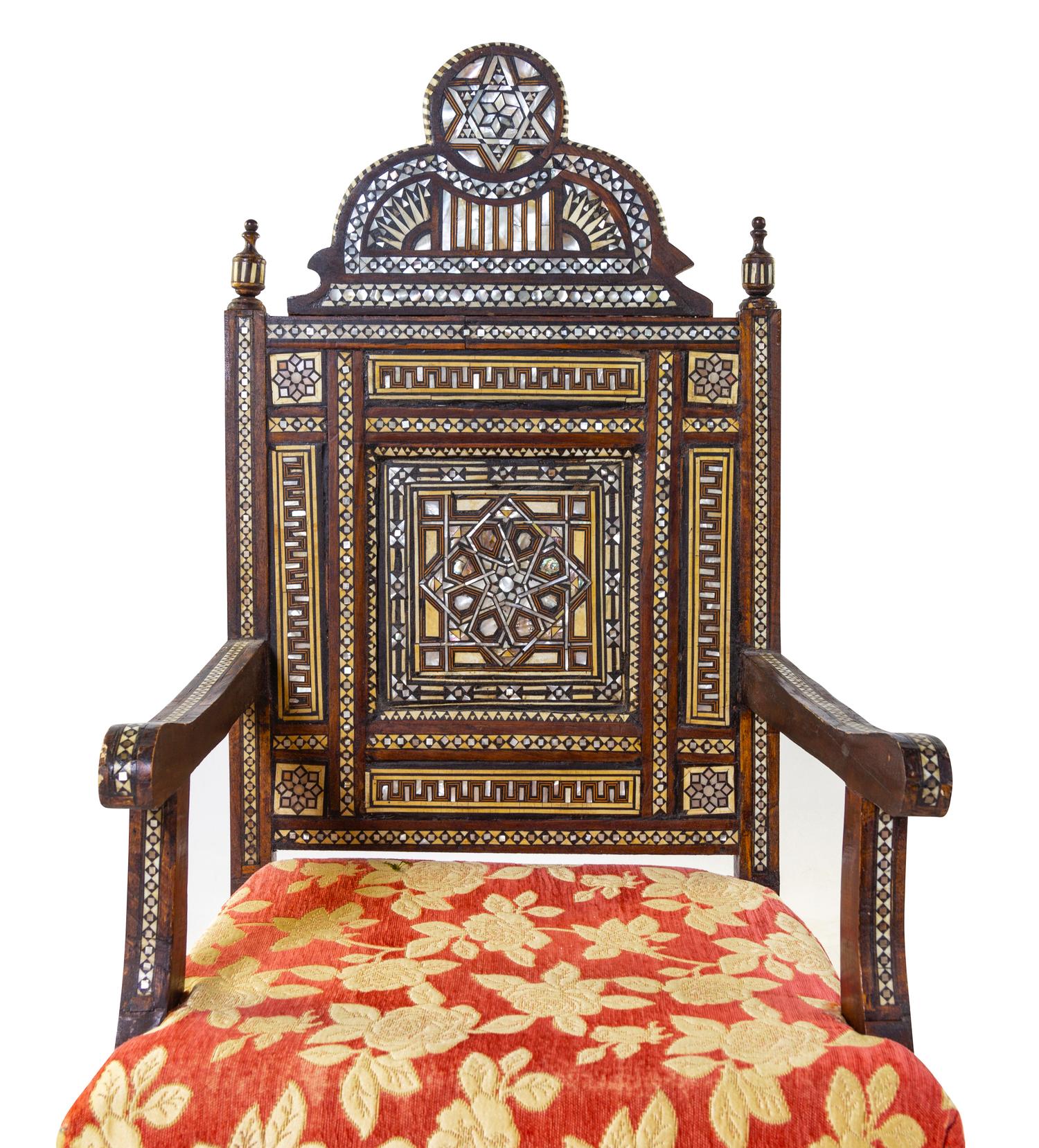 A Pair of North African Mother-of-Pearl Inlaid Armchairs
