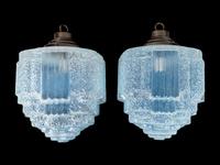 A Pair of French Opalescent Glass Hanging Fixtures