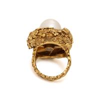 Yellow Gold and Cultured Pearl Foliate Ring