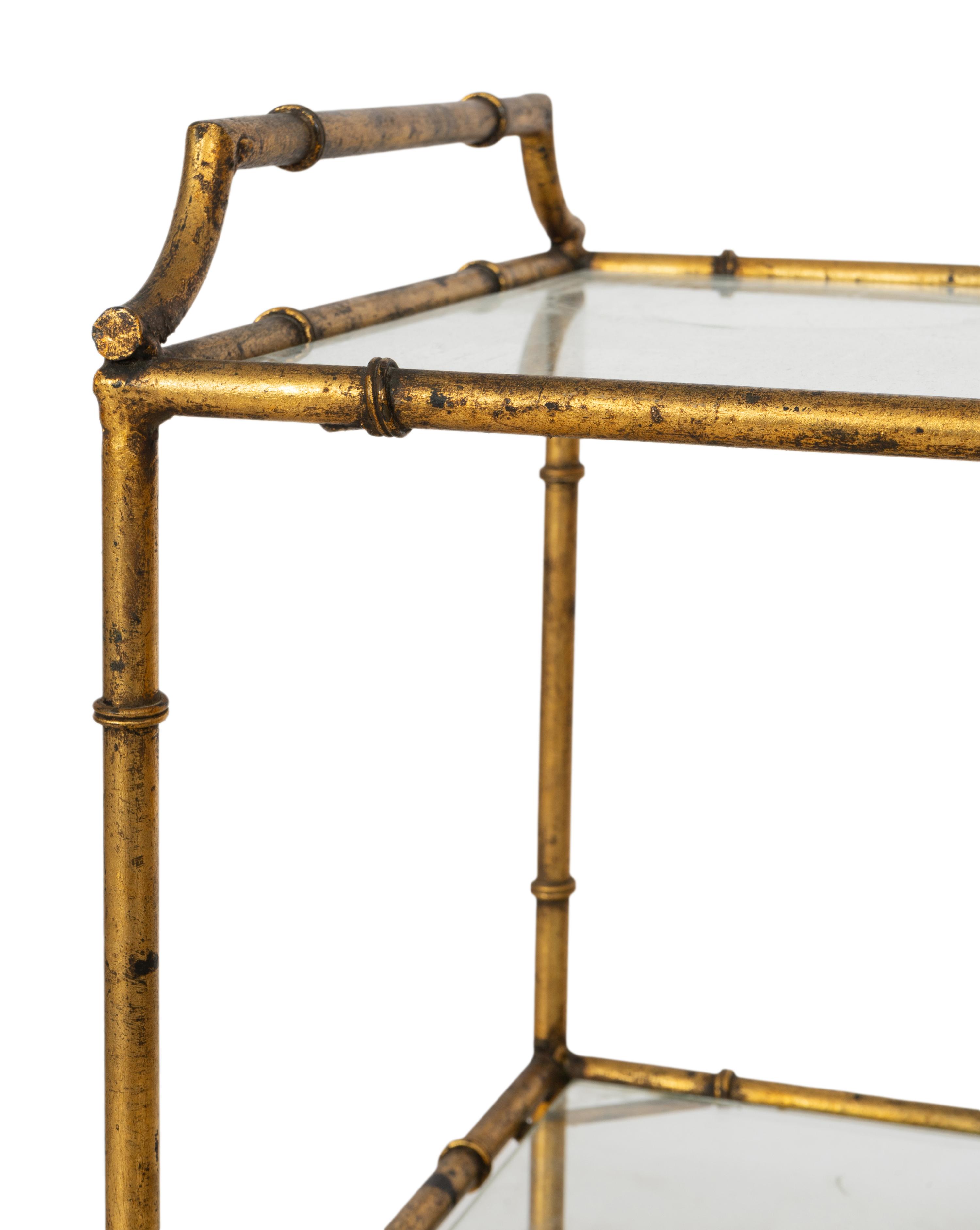 An Italian Gilt Metal Bamboo Form Bar Cart