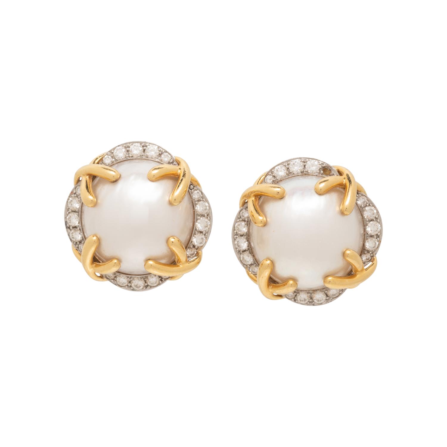 VERDURA, MABÉ CULTURED PEARL AND DIAMOND EARRINGS