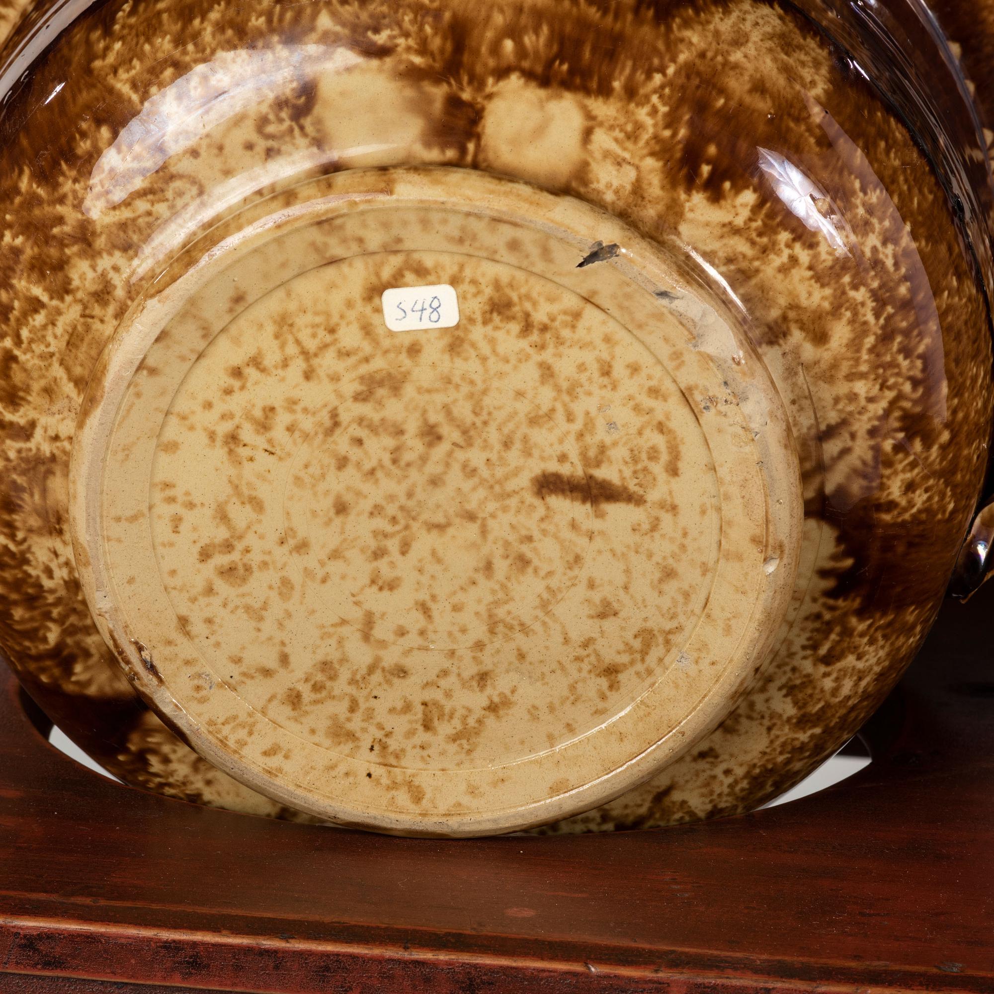 A Painted Wood Wash Stand with a Flint Enamel Water Pitcher and Wash Basin