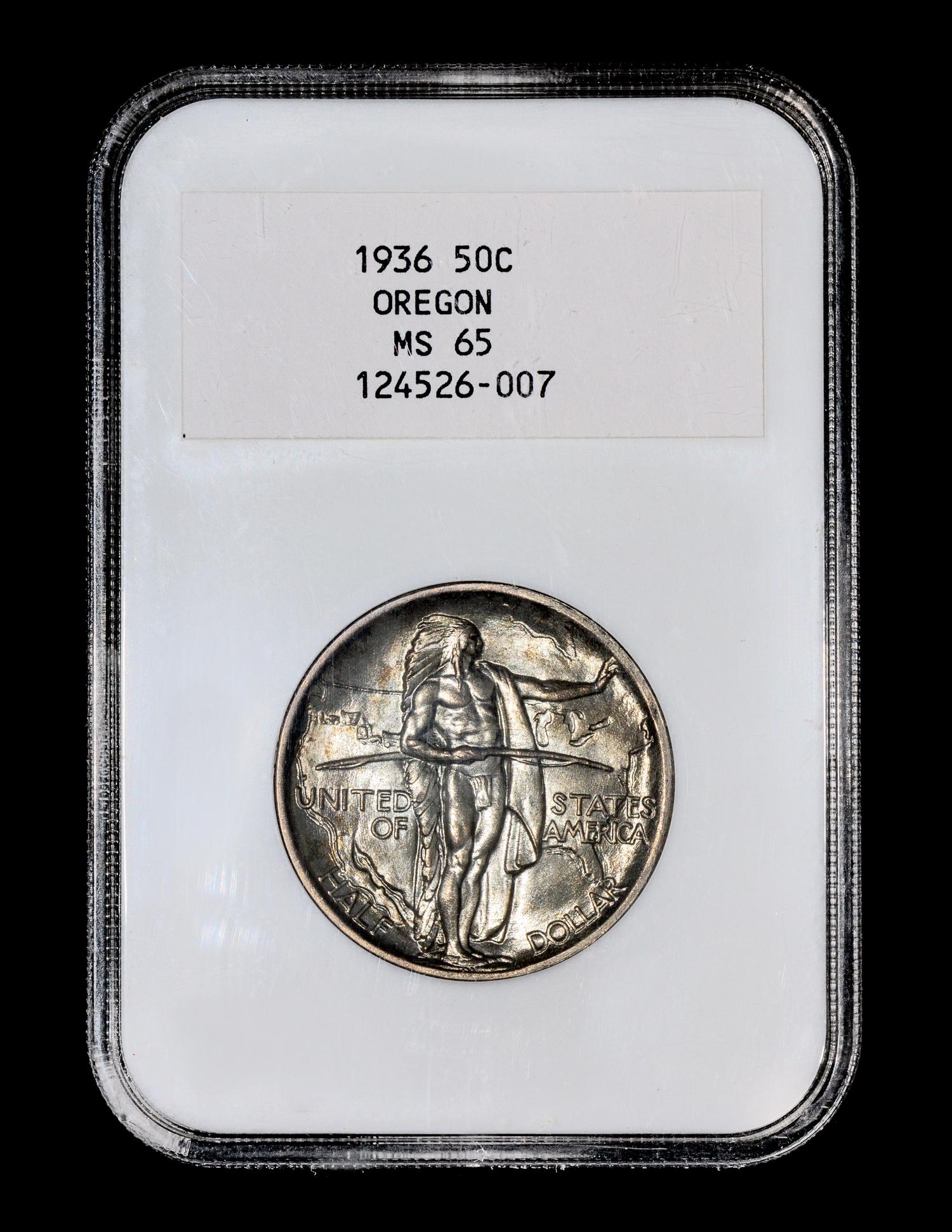 A United States 1936 Oregon Commemorative 50c Coin — NGC graded MS65