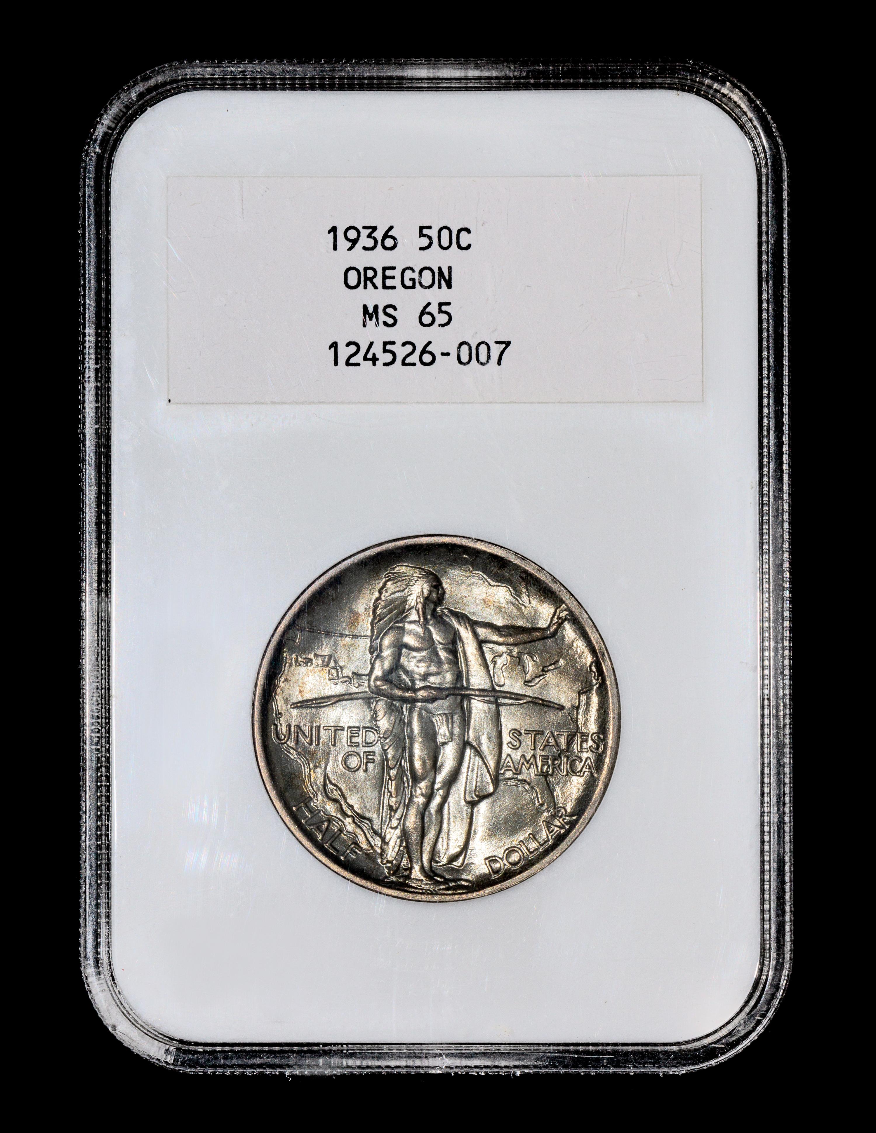 A United States 1936 Oregon Commemorative 50c Coin — NGC graded MS65