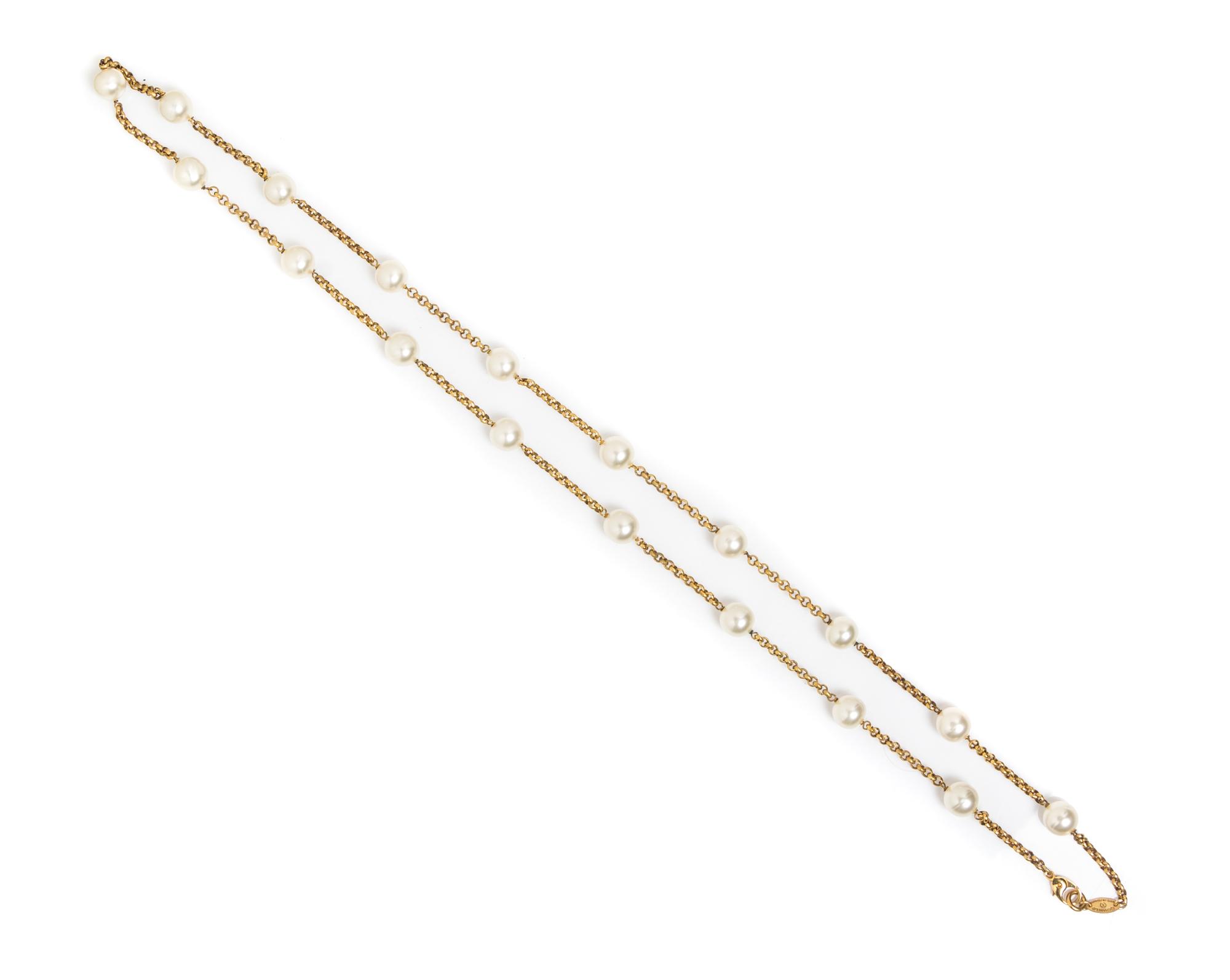 A Chanel Goldtone and Pearl Necklace, 40".