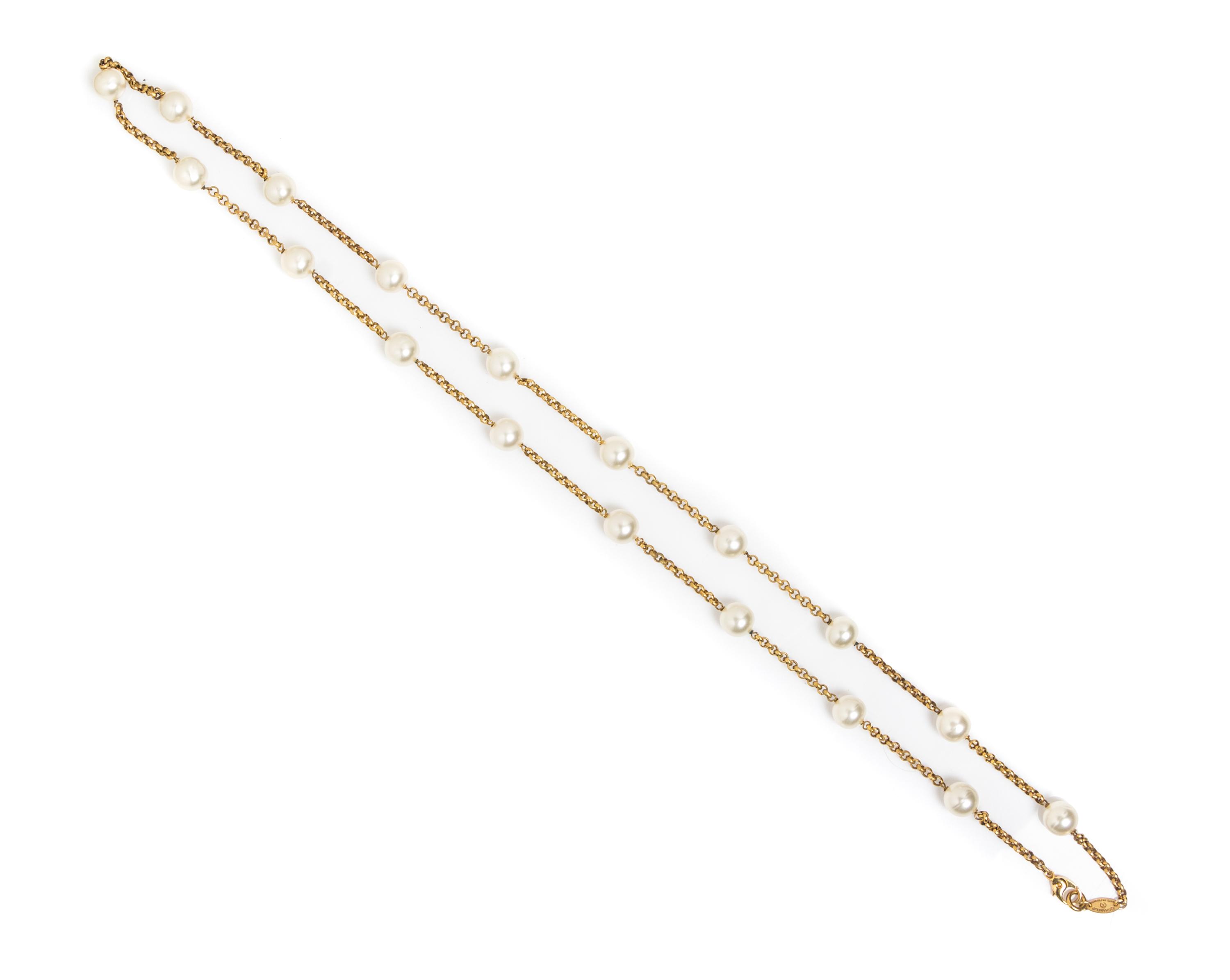A Chanel Goldtone and Pearl Necklace, 40".