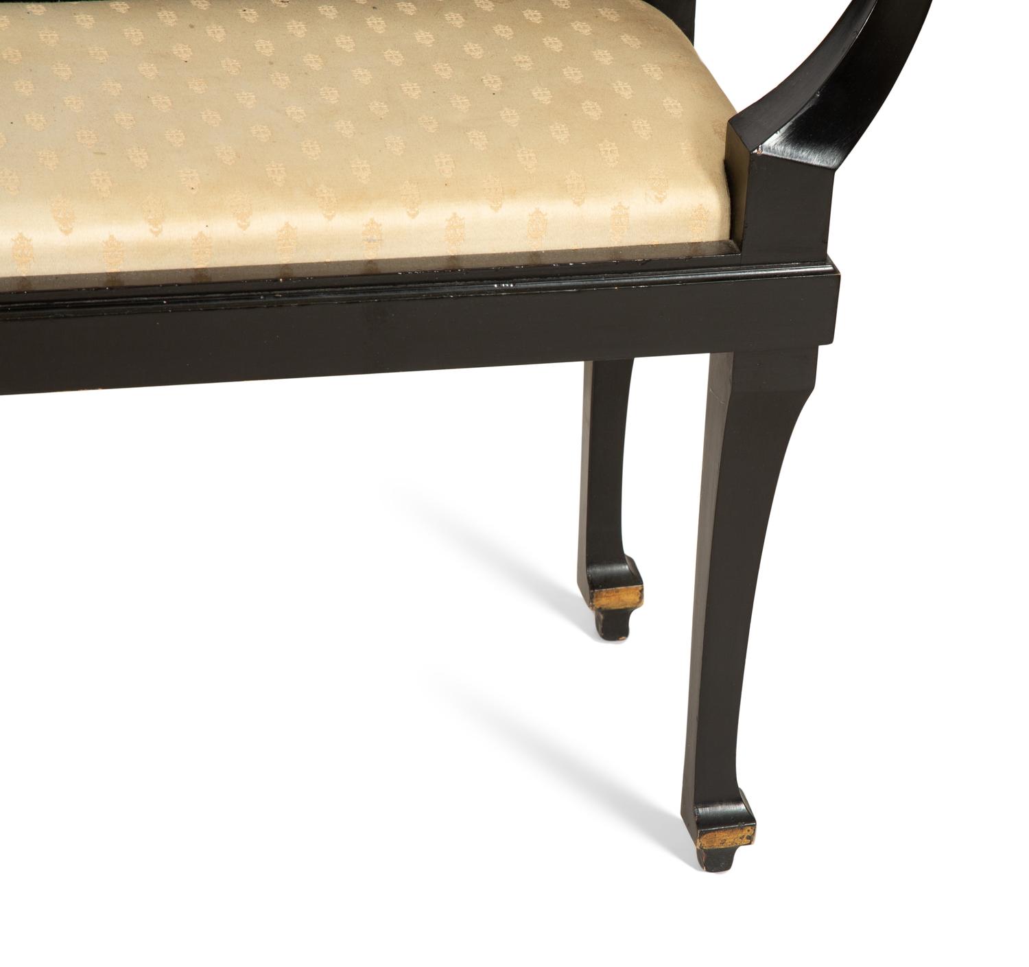 A Continental Black Painted Hall Bench