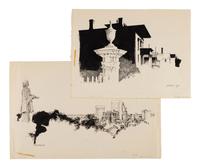 MOSER, Barry. 2 fine original pen & ink drawings for the Rhode Island: A Historical Guide , by Steinberg & McGuigan, published for the Rhode Island Bicentennial Commission (1976). comprising.