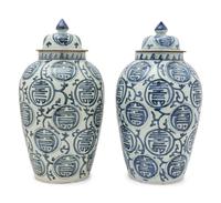 A Pair of Chinese Blue and White Porcelain Jars