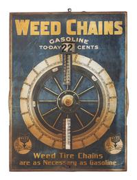 A Tin Lithograph Weed Chains Service Station Display Sign