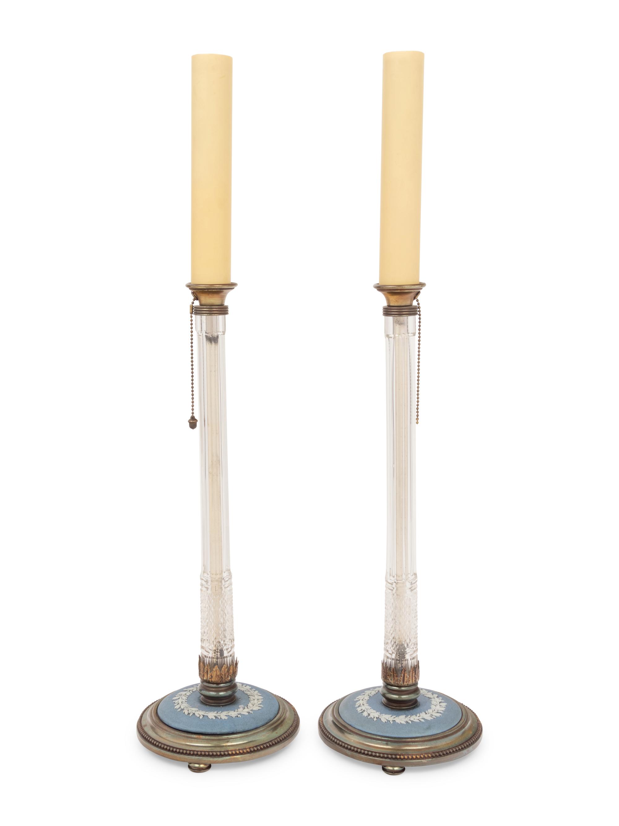 A Pair of Jasperware Mounted Cut Glass Lamps