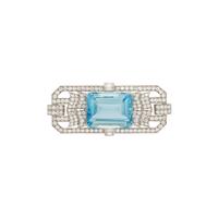 ART DECO, AQUAMARINE AND DIAMOND BROOCH