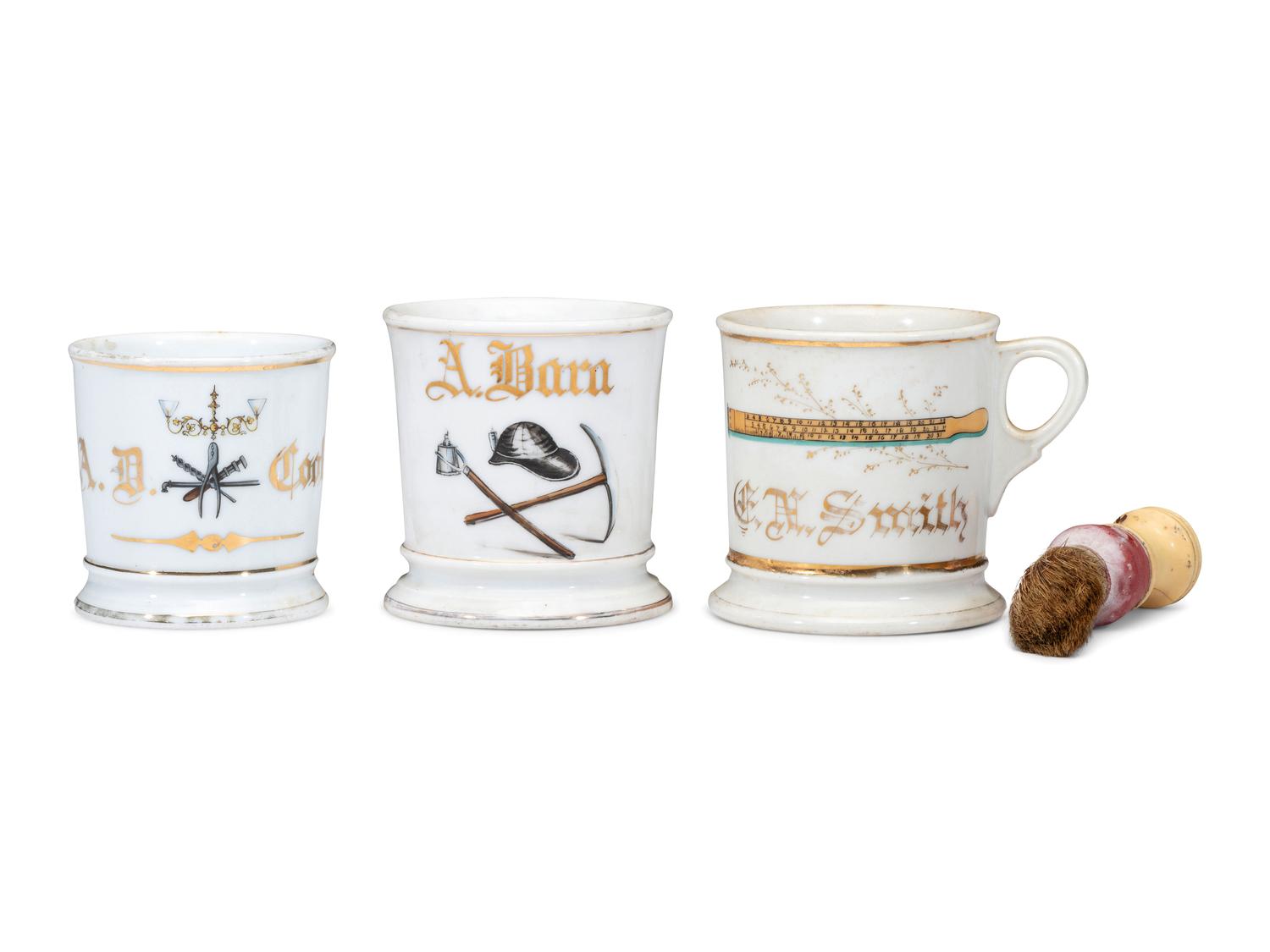 Three Porcelain Occupational Shaving Mugs