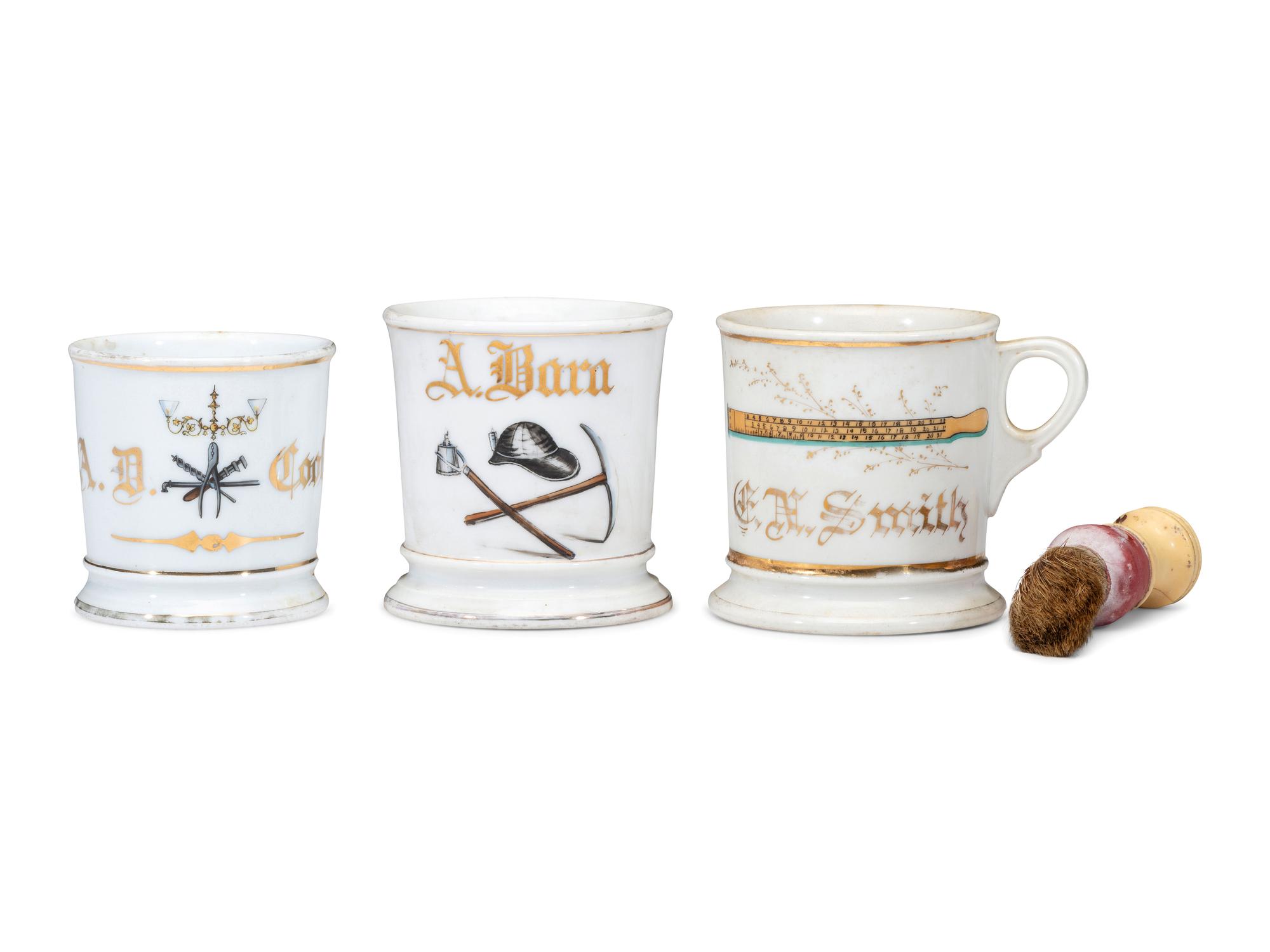 Three Porcelain Occupational Shaving Mugs